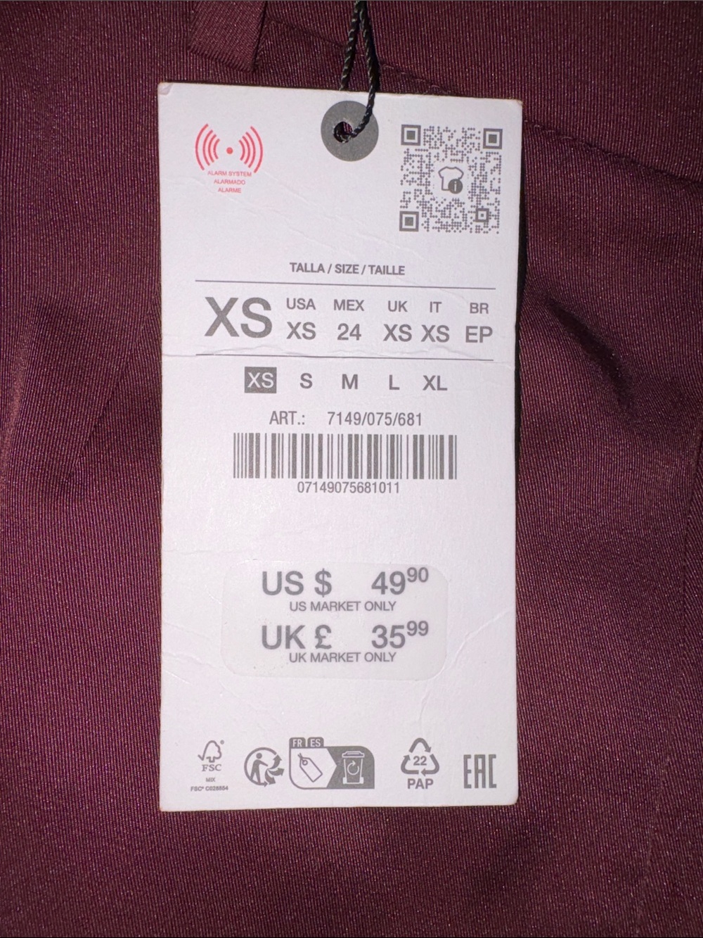 Zara Women's Burgundy Pencil Skirt with Double High Slits - Picture 3 of 4
